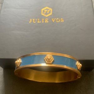 New!!!Julie Vos. Palladio Enamel Hinge Bangle Denim Blue Enamel 24K Gold plate